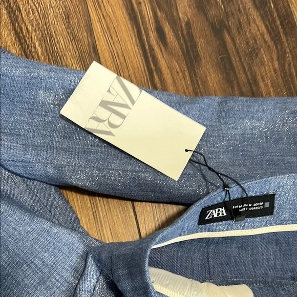 NWT Zara linen blend Modern Blue Wide-Leg Pantsuit set size M